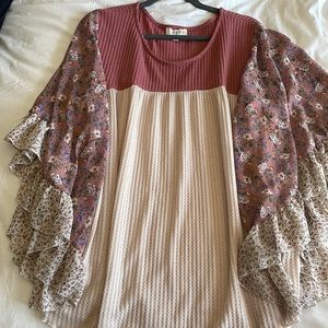Floral, Pink, Cream Top 1X Umgee